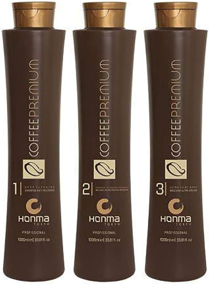 Coffee Premium All Liss Brazilian Keratin Hair Straightening Progressive Kit 3x1L: Professional 3-Step Formula for Intensive Smoothing, Deep Hydration, Shine, and Long-Lasting Frizz Control
